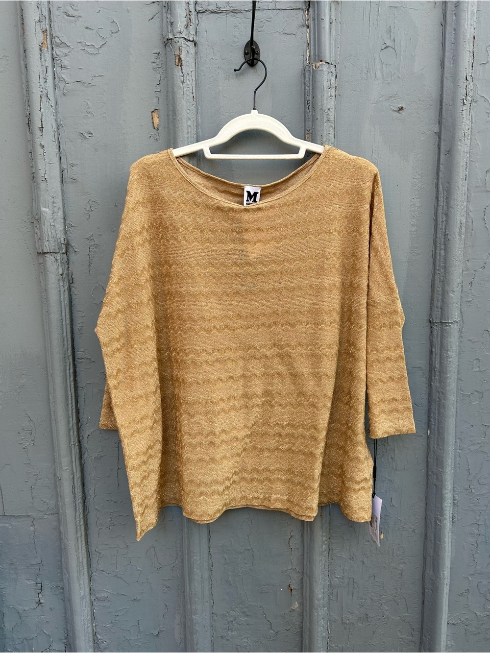 M Missoni Gold Metallic Sparkle Lurex Stretch Knit Wave Top, BNWT, Small